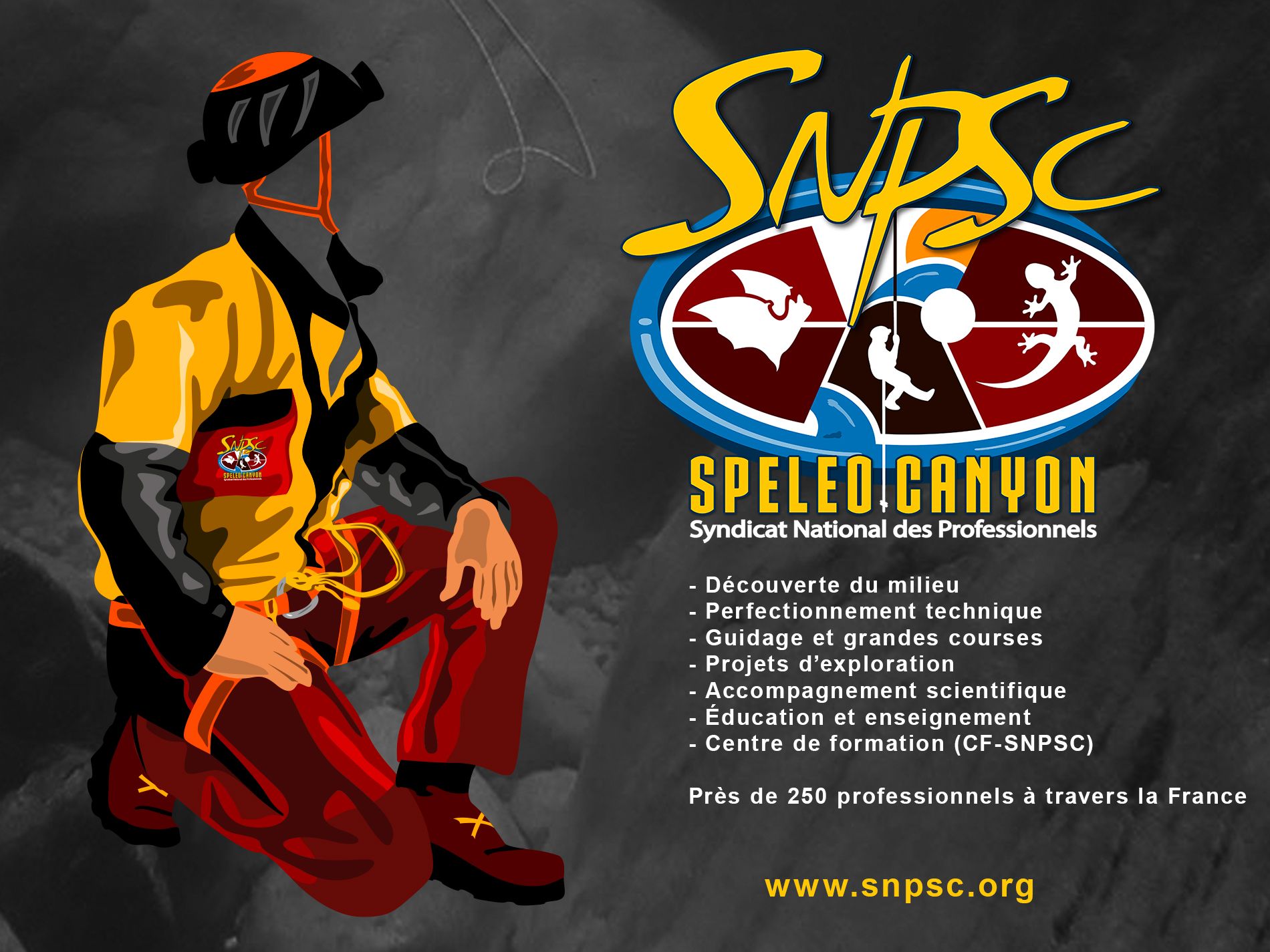 Guide/Moniteur professionnel de spéléologie SNPSC syndicat spéléo-canyon